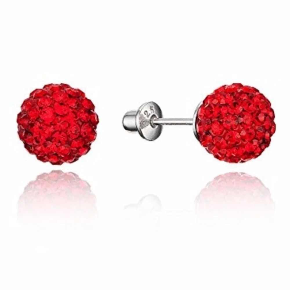 New Gold Plated 6mm Red Crystal Ball Stud Earring.